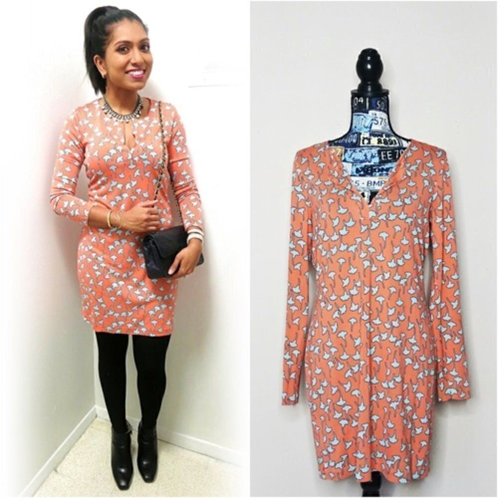 DIANE VON FURSTENBERG 1974 Reina Long Sleeve Dress Silk‎ Gingko Small Nude Sz 10